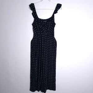 Madewell Ruffle-Front Wrap Jumpsuit in Grid Dot Black White Polka Dot AB336